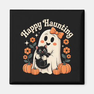 Happy Haunting Ghost And Black Cat Halloween Art Magnet