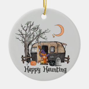 Happy Haunting   Halloween Camper   Spooky Witch Ceramic Ornament