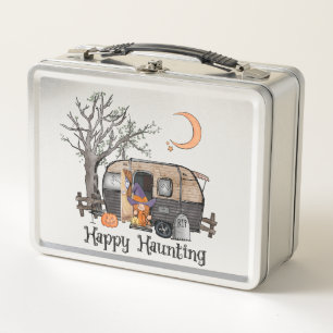 Happy Haunting   Halloween Camper   Spooky Witch Metal Lunch Box