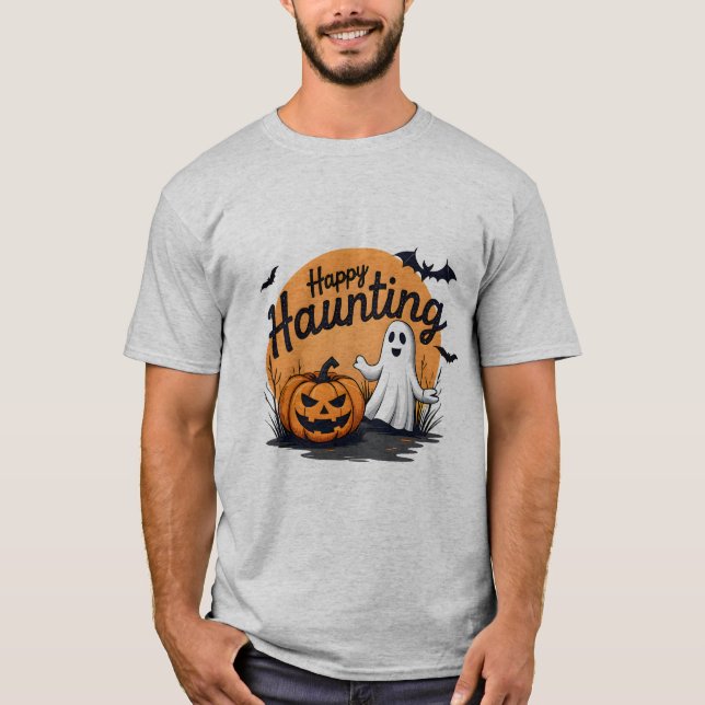Happy Haunting Halloween Design T-Shirt (Front)
