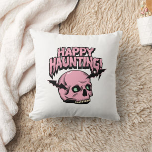 Happy Haunting Pink Skull Halloween Pillow