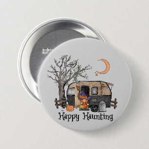 Happy Haunting – Spooky Witch and Camper Van 7.5 Cm Round Badge