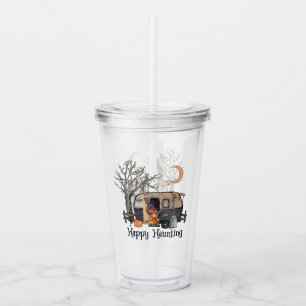Happy Haunting – Spooky Witch and Camper Van Acrylic Tumbler