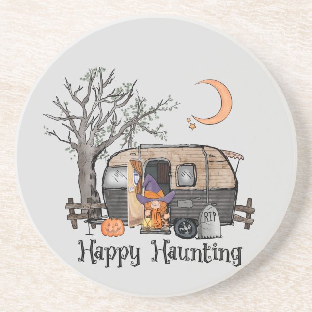 Happy Haunting – Spooky Witch and Camper Van Coaster (Front)