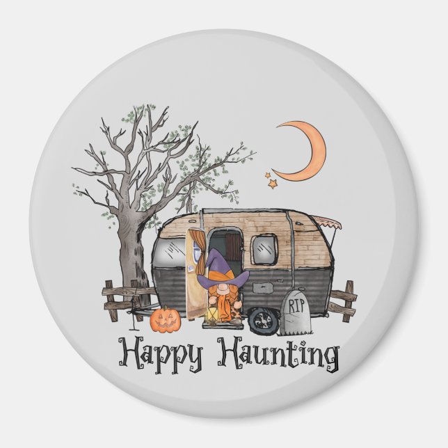 Happy Haunting – Spooky Witch and Camper Van Magnet (Front)