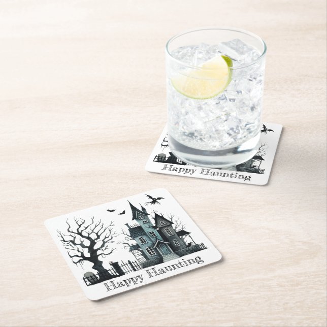 Happy Haunting  Square Paper Coaster (Insitu)