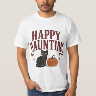 Happy Haunting Vintage Black Cat Halloween Design T-Shirt