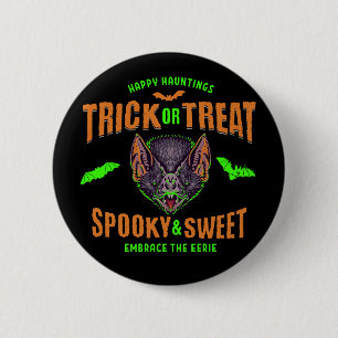 Happy Hauntings Trick or Treat Halloween Bats 6 Cm Round Badge