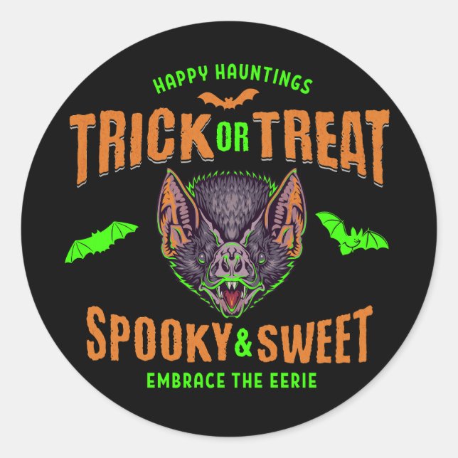 Happy Hauntings | Trick or Treat Halloween Bats Classic Round Sticker (Front)