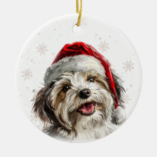 Happy Havanese Dog Christmas Personalized Ceramic Ornament