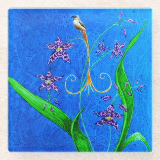 Happy Hawaiian Orchid Bird Glass Coaster