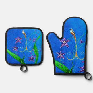 Happy Hawaiian Orchid Bird Oven Mitt & Pot Holder Set