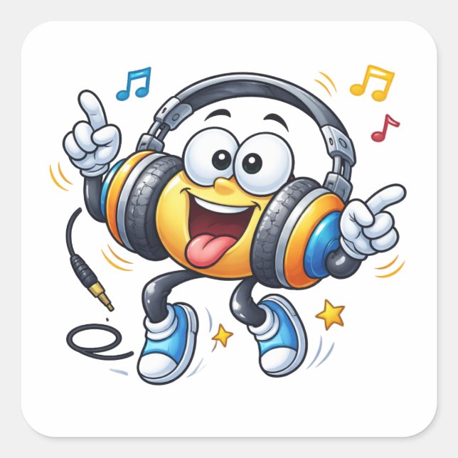 Happy Headphones Cartoon Music Sticker (Front)