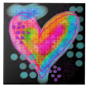Happy Heart Abstract Digital Painting Ceramic Tile