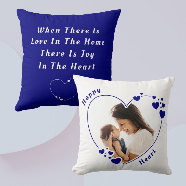 Happy Heart Blue Custom Photo Pillow (Creator Uploaded)