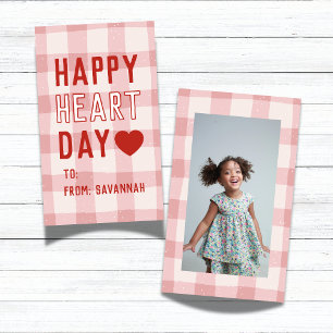 Happy Heart Day Pink Gingham Valentine's Classroom Card