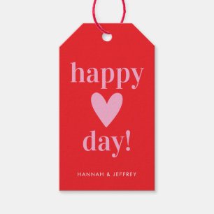 Happy Heart Day Red Pink Valentine Gift Tag