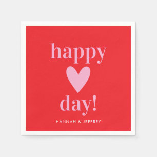 Happy Heart Day Red Pink Valentine Paper Napkin