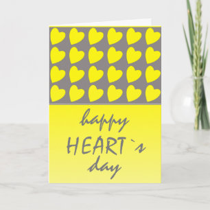 Happy Heart`s Day Yellow Heart Valentine`s Day Holiday Card