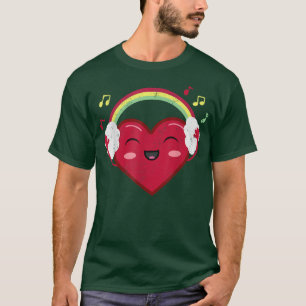 Happy Heart With Rainbow Headphones And Music Love T-Shirt