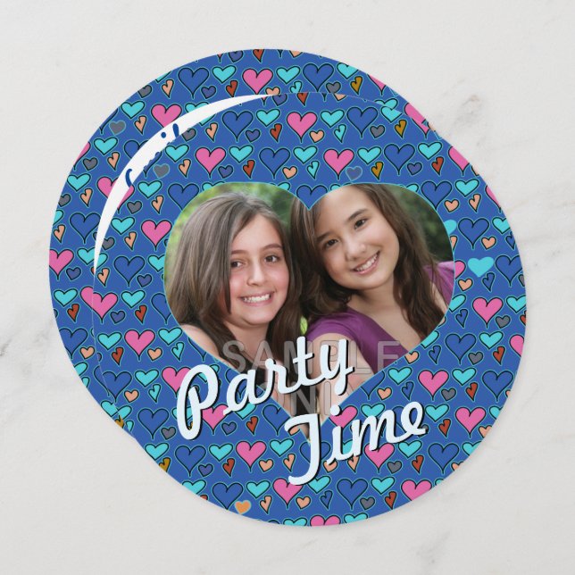 Happy Hearts 13th Twin Birthday Party Invitations (Front/Back)