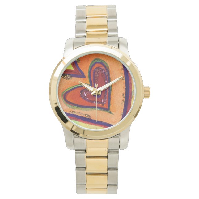 Happy Hearts Colourful Art Custom Watch Design (Front)