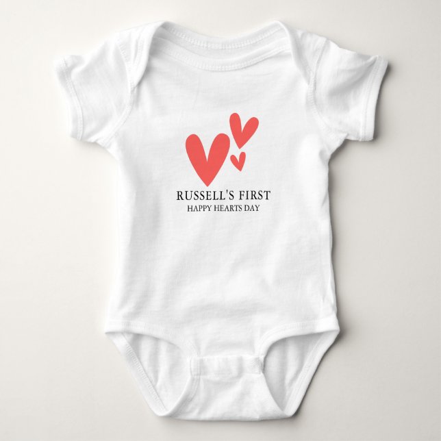 Happy Hearts Day Personalised Baby Bodysuit (Front)
