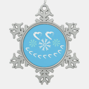 Happy Hearts Snowflake Blue Christmas Ornament 