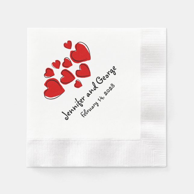Happy Hearts Valentine's Day Wedding Napkins (Front)