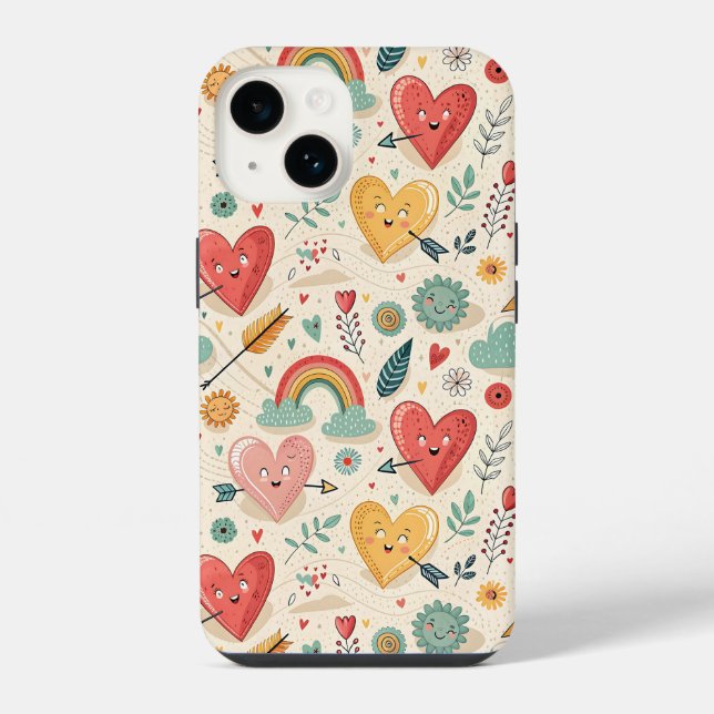 Happy Hearts - Whimsical Valentine's Day Pattern iPhone Case (Back)