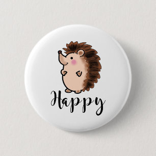 Happy hedgehog animal 6 cm round badge