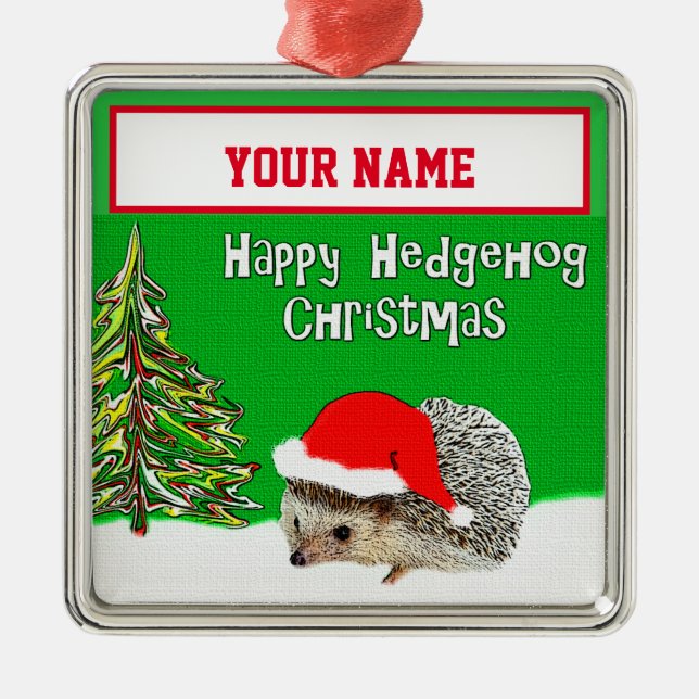 Happy Hedgehog Personalised Christmas Ornament (Front)