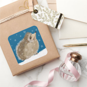 Happy Hedgehog Rounded Square Stickers