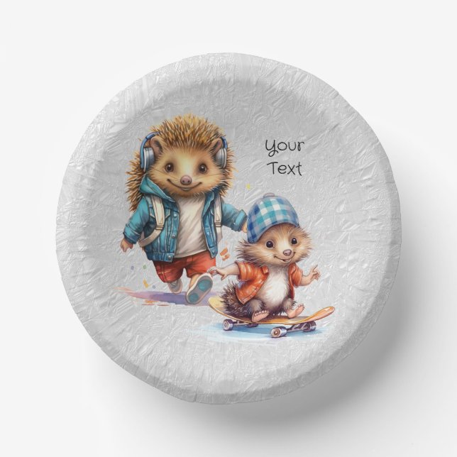 Happy Hedgehog Watercolor Paper Bowl Paper Plate (Front)