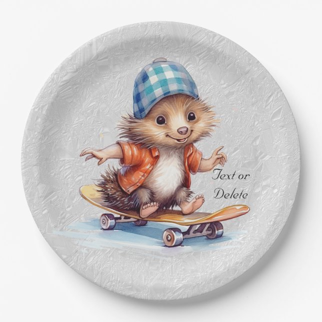 Happy Hedgehog Watercolor Paper Plate (Front)