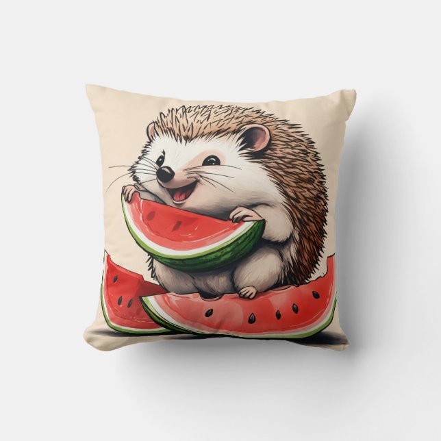 Happy Hedgehog Watermelon Delight Pillow (Front)