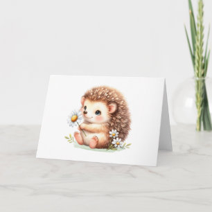 Happy Hedgehog with Daisies Cute Blank Greeting Card