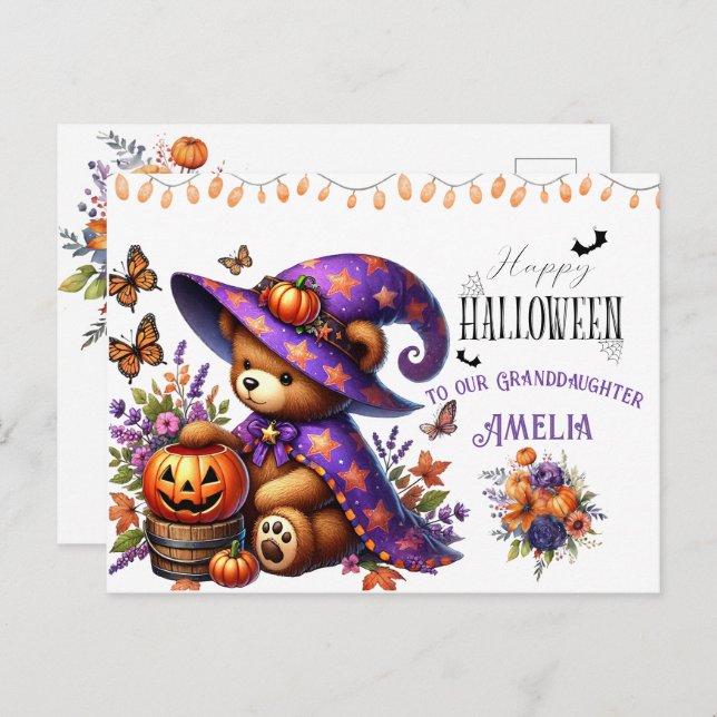Happy Helloween Cute Wizard Bear Holiday Postcard (Front/Back)