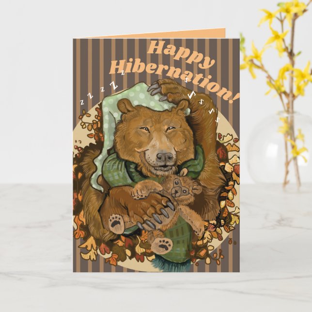 Happy Hibernation Cuddly Bear Card (Yellow Flower)