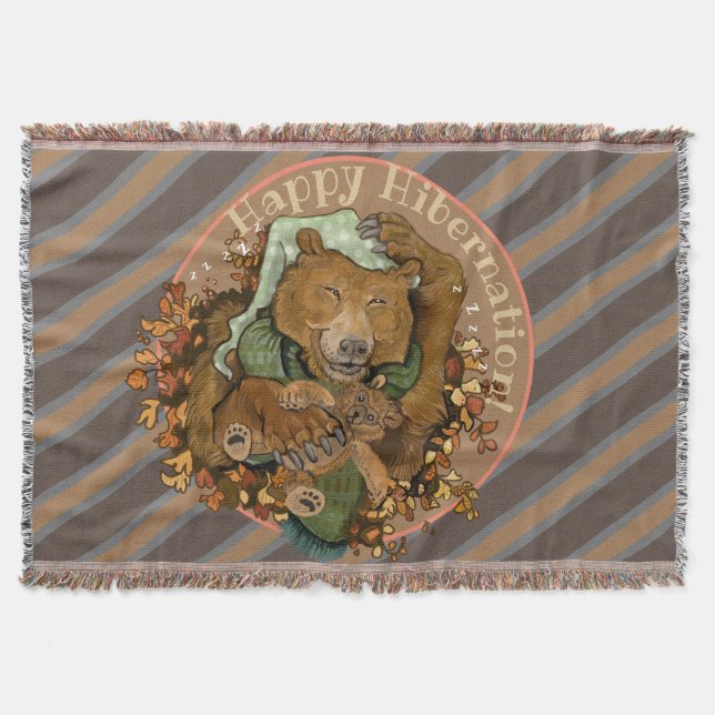 Happy Hibernation Cuddly Bear Throw Blanket (Front)