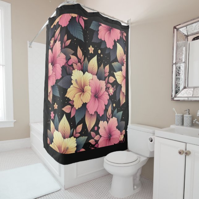 Happy Hibiscus Shower Curtain (In Situ)