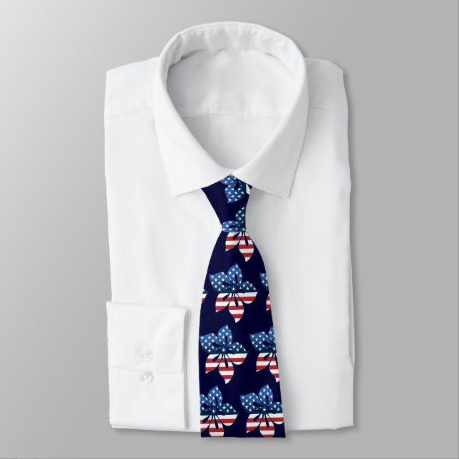 Happy Hibiscus USA Two-sided Printed Tie (Tied)