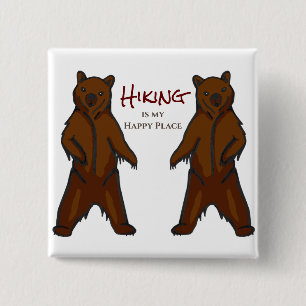 Happy Hiking Outdoors Nature Grizzly Bear 15 Cm Square Badge