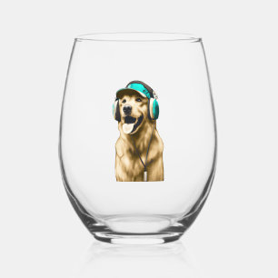 Happy Hip-Hop Golden Retriever Stemless Wine Glass