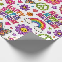 Happy Hippie Birthday Gift Wrap Colourful Girl