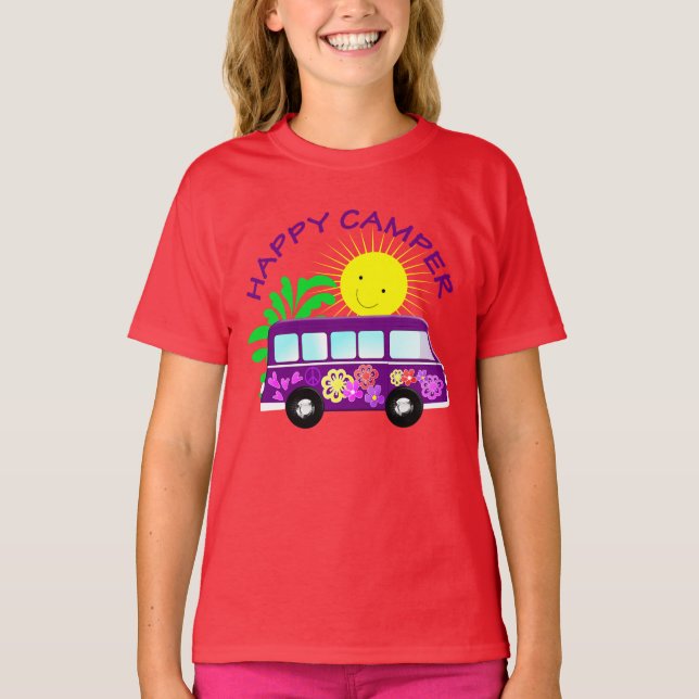 Happy Hippie Camper Van Fun Colourful Graphic T-Shirt (Front)