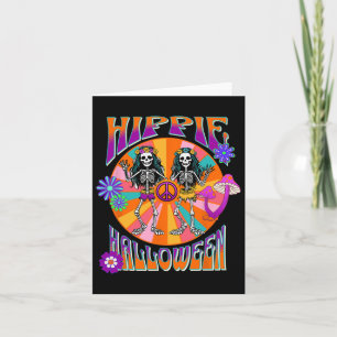 Happy Hippie Halloween Groovy Retro Dancing Skelet Card