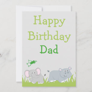Happy Hippo and Elephant Dad birthday Holiday Card