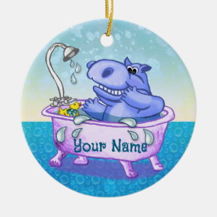 Happy Hippo Bath Ceramic Ornament