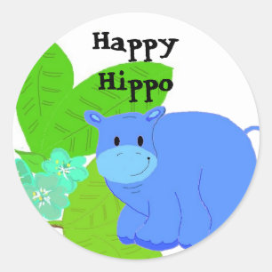 Happy Hippo Classic Round Sticker